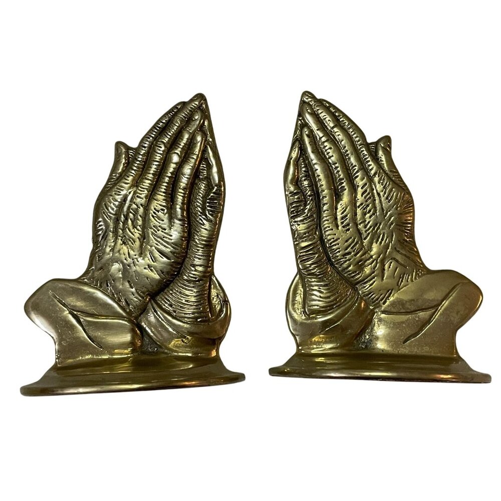 Vintage Brass Praying Hands Book Ends Used MCM - Picture 12 of 16